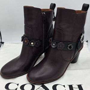 Coach Women's Rich Oxblood / Black Leather Heeled Boots Size 9